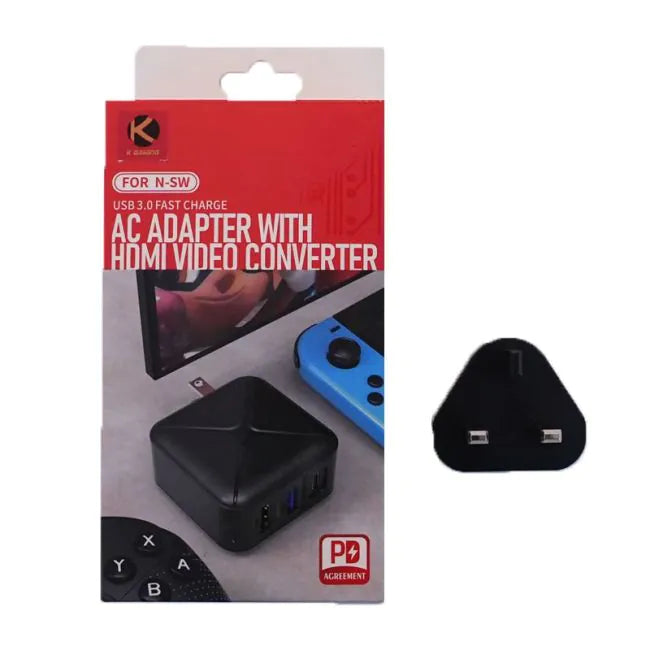 K Gaming Switch AC adapter USB 3.0 fast charging with HDMI video converter
